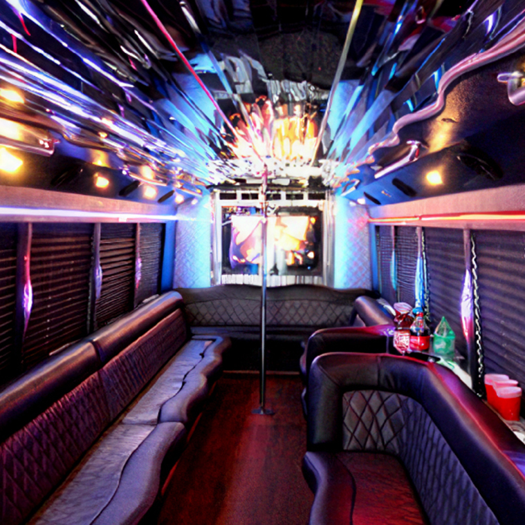 flat screen tvs on limo bus