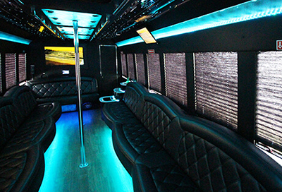 blue colored lighting on a party bus